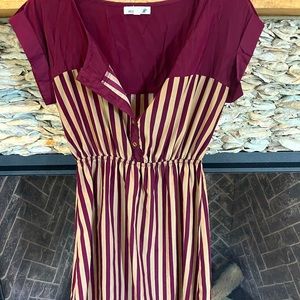 Cute burgundy and tan striped dress